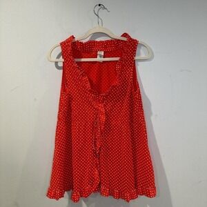 Vintage Lingerie Red Polka Dot Top Ruffle Neckline MEDIUM
